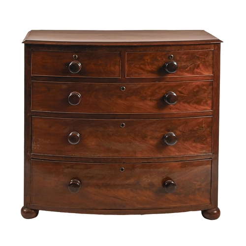 658 - A Victorian bow fronted mahogany chest of drawers, 93cm h; 46 x 100cm