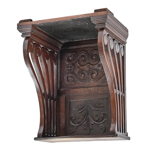 659 - A mahogany and carved oak clock bracket, 47cm h; shelf 16 x 40cm