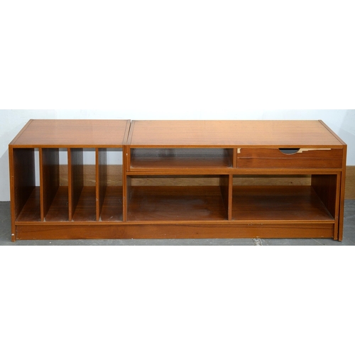 737 - A teak hi-fi unit, c1970, with record storage section, 47cm h; 147 x 42cm