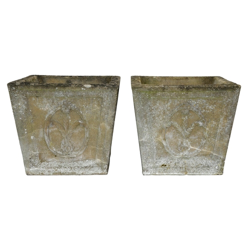 836 - A pair of reconstituted stone garden planters, 32cm h