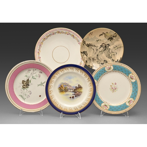 90 - A Coalport dessert plate, c1920, printed and painted with Richmond Castle, signed D Rees, printed ma... 