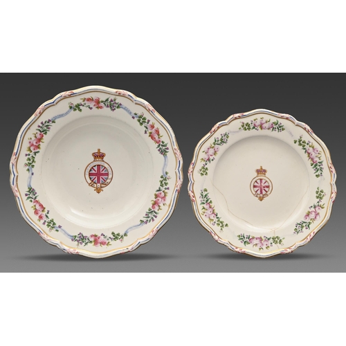 92 - An English porcelain Conservative Club plate and soup dish, c1870, the centre painted with the Conse... 