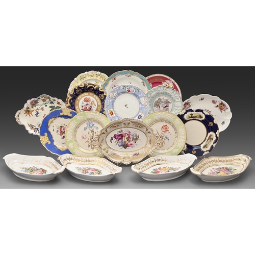 96 - Miscellaneous English porcelain dessert plates and dishes, c1820-1830, to include Coalport and Ridgw... 