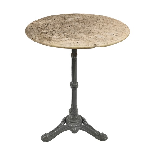 736 - Garden furniture. A cast iron tripod table with round marble top, 20th c, 72cm h, 60cm diam... 