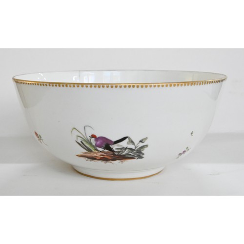 66 - An Amstel ornithological bowl, late 18th c, enamelled with exotic birds and sprigs of flowers, 21.5c... 