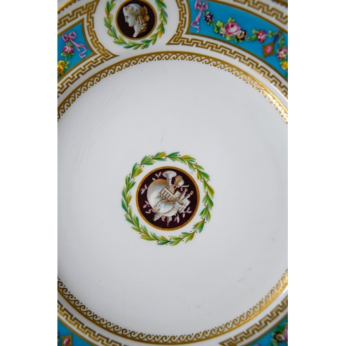 81 - A set of nine Minton dessert plates, 1862, painted with a central musical trophy, the border painted... 