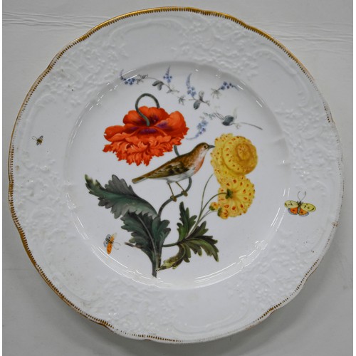 97 - Six Coalport moulded ornithological dessert plates, possibly outside-decorated, c1820, painted with ... 