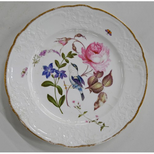 97 - Six Coalport moulded ornithological dessert plates, possibly outside-decorated, c1820, painted with ... 