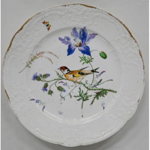 97 - Six Coalport moulded ornithological dessert plates, possibly outside-decorated, c1820, painted with ... 