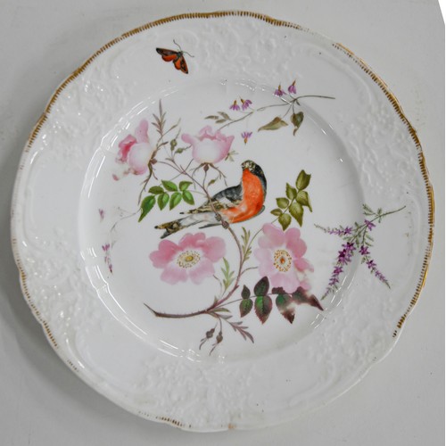 97 - Six Coalport moulded ornithological dessert plates, possibly outside-decorated, c1820, painted with ... 