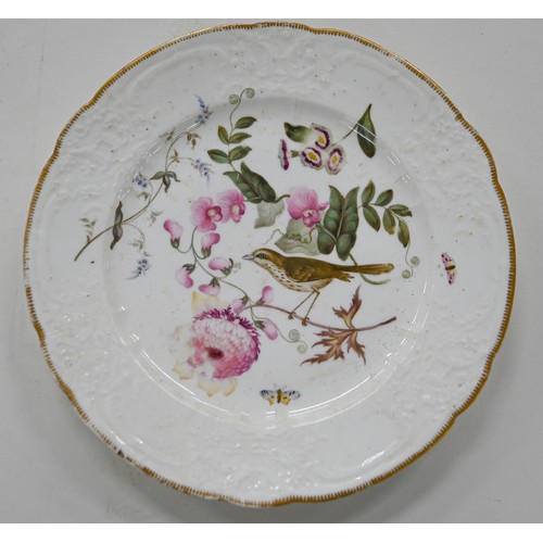 97 - Six Coalport moulded ornithological dessert plates, possibly outside-decorated, c1820, painted with ... 