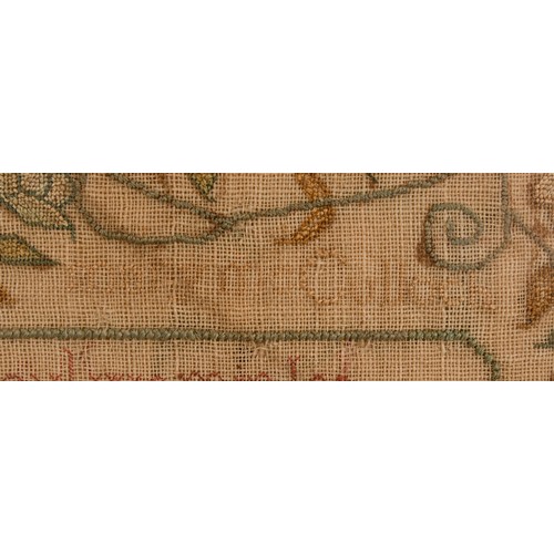 378 - A George III linen sampler, Mary McCulloch, 1763, worked with flowers and verse, 33 x 31cm... 