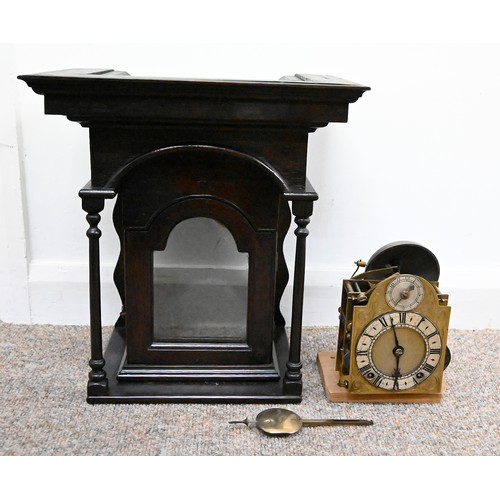 761 - A belge noir drum cased mantle clock, with enamel dial, 22cm h, an oak miniature longcase clock with... 