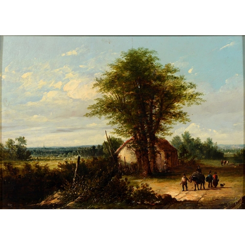 928 - English School, 19th century - Extensive Landscape with Figures and their Animals, oil on panel, 24.... 