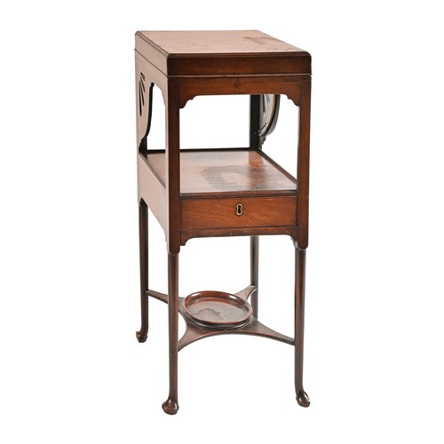 1070 - Two George III mahogany and line inlaid enclosed wash-stands, one with divided top with figured oval... 