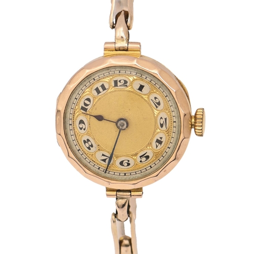 113 - A 9ct gold lady's wristwatch, 26mm diam, import marked London 1922, on gold expanding bracelet marke... 