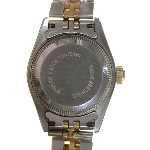 124 - A Rolex bi-metal lady's wristwatch, Oyster Perpetual Datejust, 25 x 33mm, maker's bracelet and deplo... 