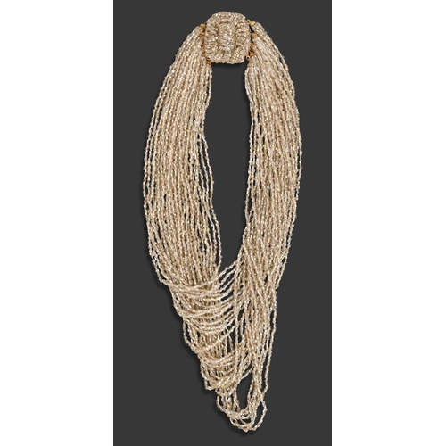 130 - Costume jewellery. A five-strand glass torsade, 1920s, 46cm l