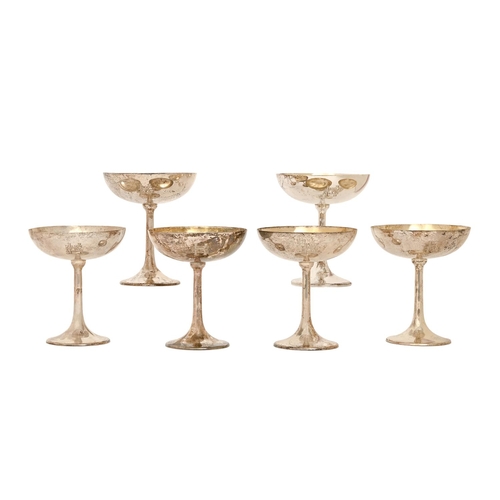 219 - A set of six Norwegian silver champagne saucers, early 20th c, engraved with monogram and the date 9... 