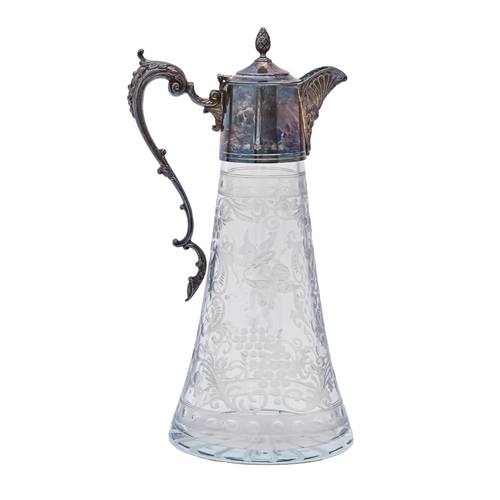 233 - An Elizabeth II silver mounted glass claret jug, of flared shape, wheel engraved with putti, 29cm h,... 