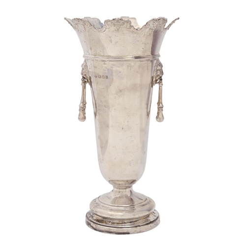 235 - A George V silver vase, with lion mask handles, 29.5cm, by Hawksworth, Eyre & Co Ltd, London 192... 