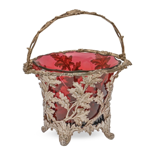 270 - A Victorian silver naturalistic openwork sugar basket, of oak leaves and acorns, with swing handle a... 