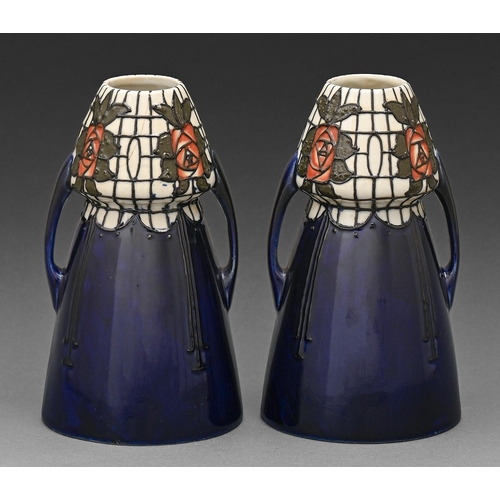 277 - A pair of Wood & Sons Trellis vases, c1920, 18cm h, printed mark