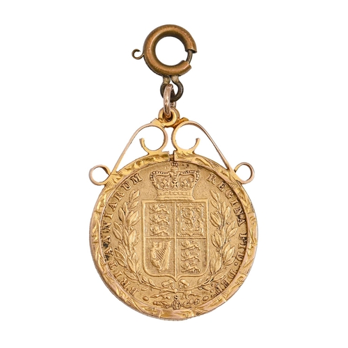 36 - Gold coin. Sovereign 1875 S, gold pendant mount, 9.5g