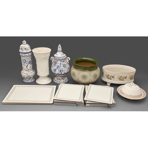 385 - Miscellaneous porcelain teaware and earthenware jardinieres and vases, early 20th c and later, to in... 