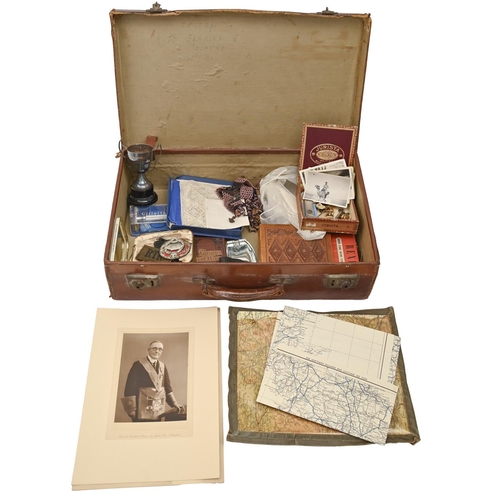 469 - A brown leather suitcase, early 20th c, 45cm w and miscellaneous contemporary bygones, including Bri... 