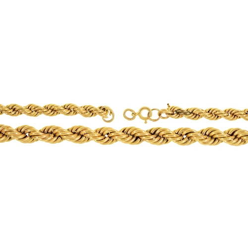 53 - A 9ct gold rope necklace, late 20th c, 61cm l, 30.5g