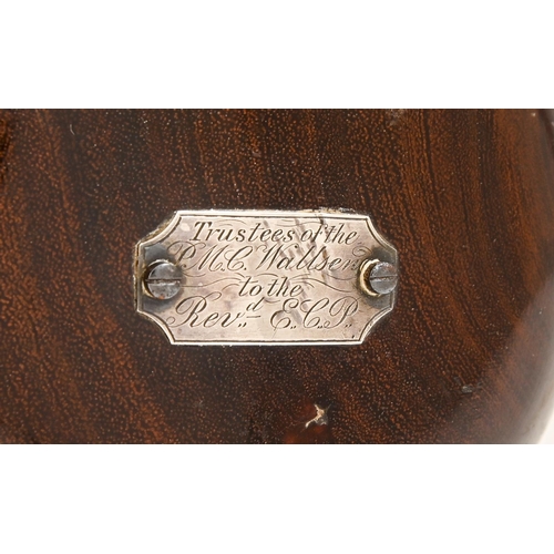 548 - A Victorian turned mahogany mallet, base with silver plaque inscribed 'Trustees of the PNC Wallsend ... 