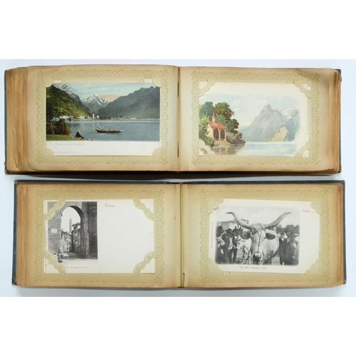 634 - Two postcard albums, early 20th c, with approx. 100 European topographical cards, mostly Italy, incl... 