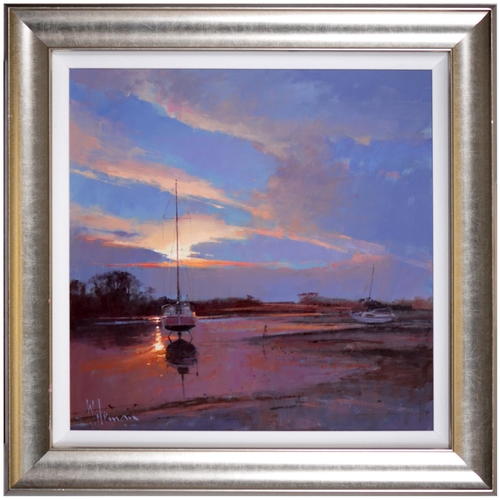 701 - Peter Wileman PPROI, RSMA (1946- ) - Sunset on The Aln Estuary Northumberland, signed, inscribed ver... 