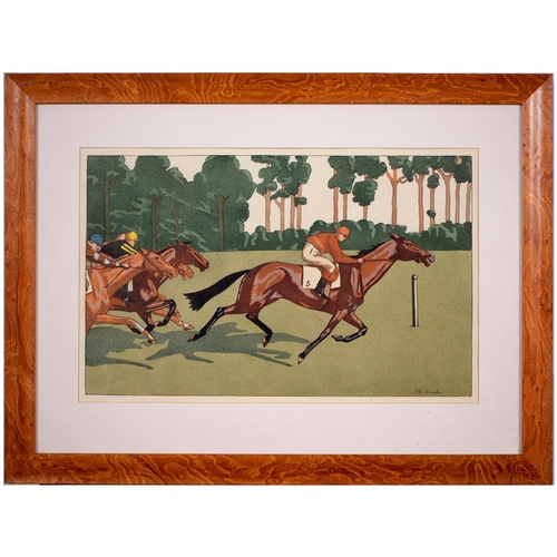 716 - Charlotte Ancelin - Horse Race, pochoir, 30.5 x 49.5cm