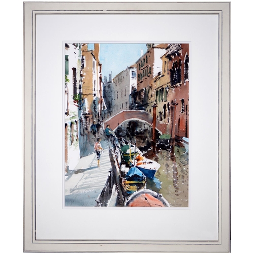 717 - Gerald Green (1947- ) - From the Ponte de Frari, Venice, signed, watercolour, 46 x 35cm... 