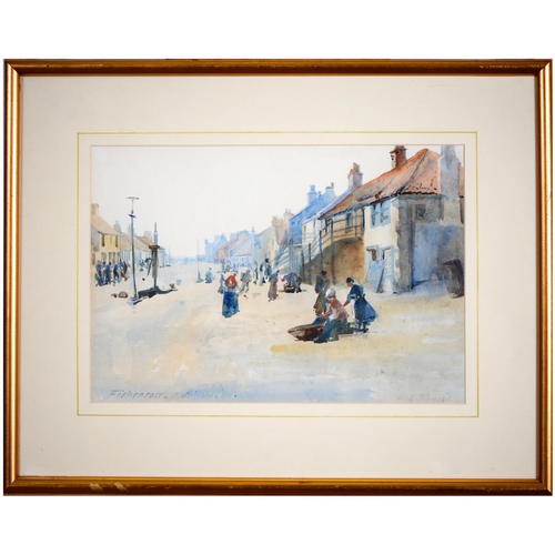 722 - E Fraser, exhibited 1884 - Fisher Row ___, signed and dated '85 and inscribed, watercolour, 25.5 x 3... 