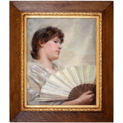 739 - Lizzie May Watson (fl. late 19th c) - The White Fan, signed and dated 1888, oil on canvas, 49.5 x 39... 