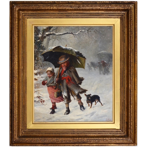 741 - William Weekes (1841-1914) - Returning Home in a Snowstorm, signed and dated 1876, oil on canvas, 58... 