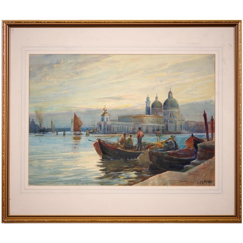 746 - C M Wigg (1889-1969) - Entrance to The Grand Canal, Venice, signed, watercolour, 34.5 x 49.5cm... 