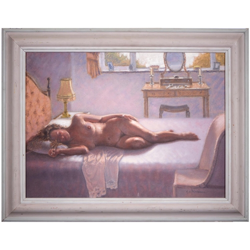 747 - Hubert E Marshall (1920- ) - Model Resting, signed, inscribed verso, oil on canvas, 39.5 x 55cm... 