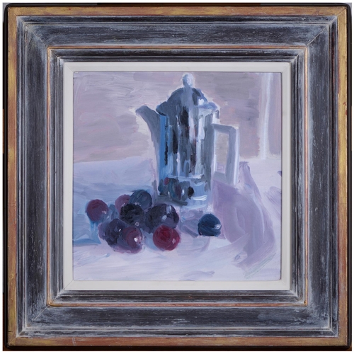 748 - Viktor Rebernak (contemporary) - Still Life with Plums, signed, dated '18 and inscribed verso, oil o... 