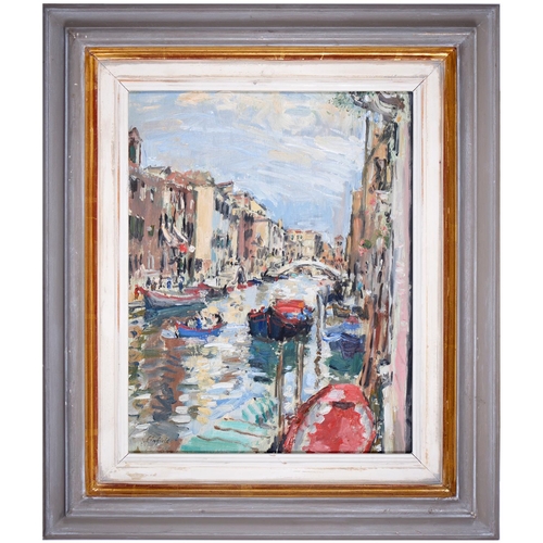 812 - John Linfield ARWS (1930-2008) - Rio Della Sensa, signed, oil on board, 24.5 x 19cm