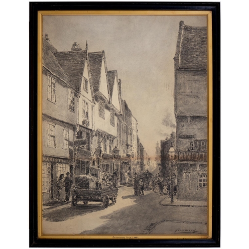 824 - Thomas William Hammond (1854-1935) - Bridlesmith Gate Nottingham, 1881, signed, pencil and charcoal,... 