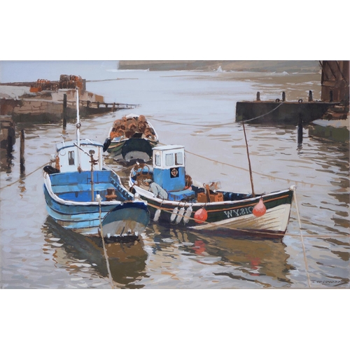 832 - Jeffrey Harpham - Staithes Harbour, signed, gouache, 38 x 58cmExhibited: Royal Society of Marine Art... 