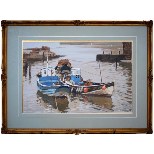 832 - Jeffrey Harpham - Staithes Harbour, signed, gouache, 38 x 58cmExhibited: Royal Society of Marine Art... 