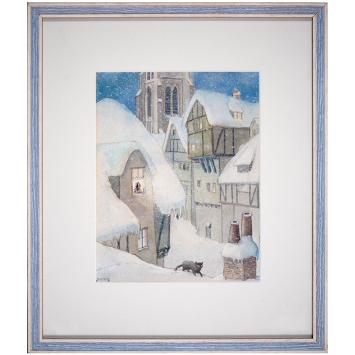 833 - ___ Pitchford, illustrator, early 20th century - Winter's Night, signed, watercolour, 20.5 x 15cm... 