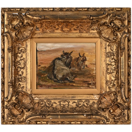 834 - Attributed to William Huggins (1820-1884) - Study of Donkeys, oil stretch on panel, 13 x 17cm... 