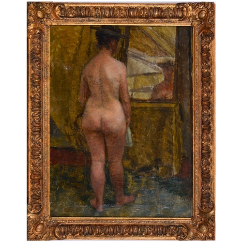 835 - Frank Johnson (1917-1998) - Nude in a Hat, oil on canvas, 40 x 29.5cm