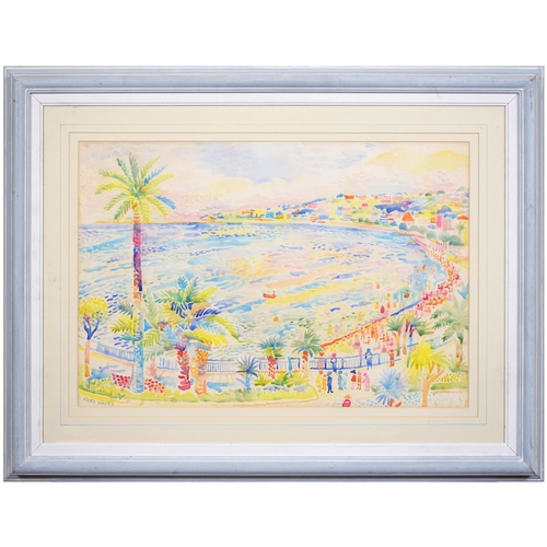 854 - Fred Yates (1922-1908) - Palm Trees and Beach, signed, watercolour, 36.5 x 54cm